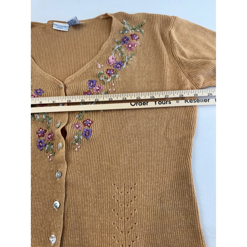 Floral Embroidered Cardigan Sweater Knit Top Short Sleeve S Preppy Grandma - Picture 2 of 12